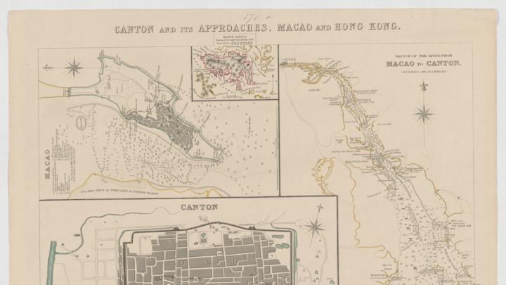 Belcher, Edward. Canton and its approaches, Macao and Hong Kong. Map. London: George Cox, Jan. 1st 1853