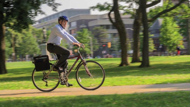 Mike Burke riding his bike in Cambridge