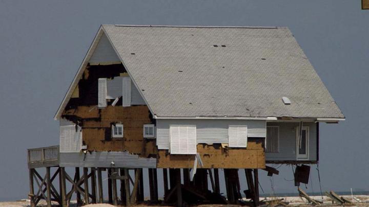 Photograph of Dauphin Island, Alabama, after Hurricane Katrina, 2005, illustrating risks of coastal development as climate change progresses