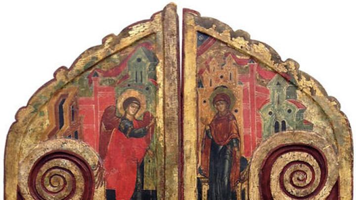 These carved and gilded &ldquo;Royal Doors&rdquo; to a church altar (circa 1600) depict the Annunciation and the four Evangelists. Such artifacts are rarely seen in museums outside Russia.