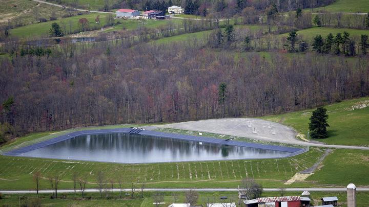 A wastewater holding pond for a fracking well in rural Pennsylvania—a state where several thousand wells have been drilled to extract natural gas from shale