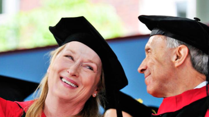 Actress Meryl Streep chats with Justice Souter during the morning exercises, at which both received honorary degrees.